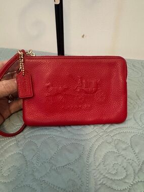 Coach Red Pebbled Leather Wristlet Clutch